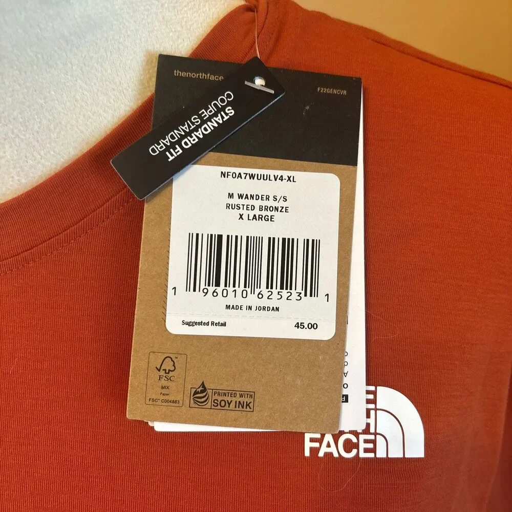 The North Face Men's XL Wander Sun Tee Shirt Orange UPF40 NWT Hiking Pullover
